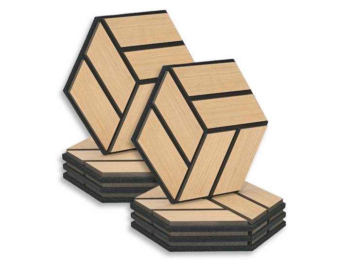 Homestyle4u Akustikpaneel Hexagon Natur 8 Stück, Naturfarben, Holz, Sechseckig, 30x26x2 cm, Tapeten & Wandverkleidungen, Akustikpaneele