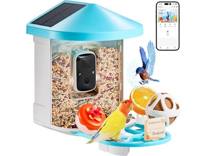 VEVOR Mangeoire Oiseaux avec Caméra Intelligente 2K HD AI Caméra Identifie 10000 Espèces d'oiseaux\, 2 Panneaux Solaires\, Capture Auto\, Notification Instantanée\, pour Extérieur Amoureux des Oiseaux