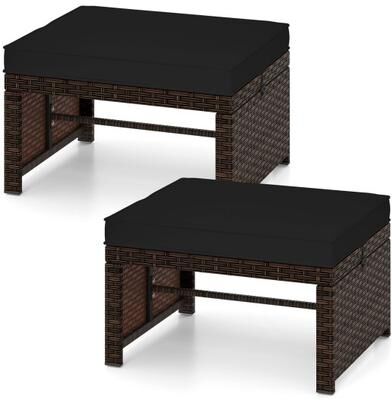 Costway Multipurpose Outdoor 2 Pieces Patio PE Rattan Ottomans Footstool-Black