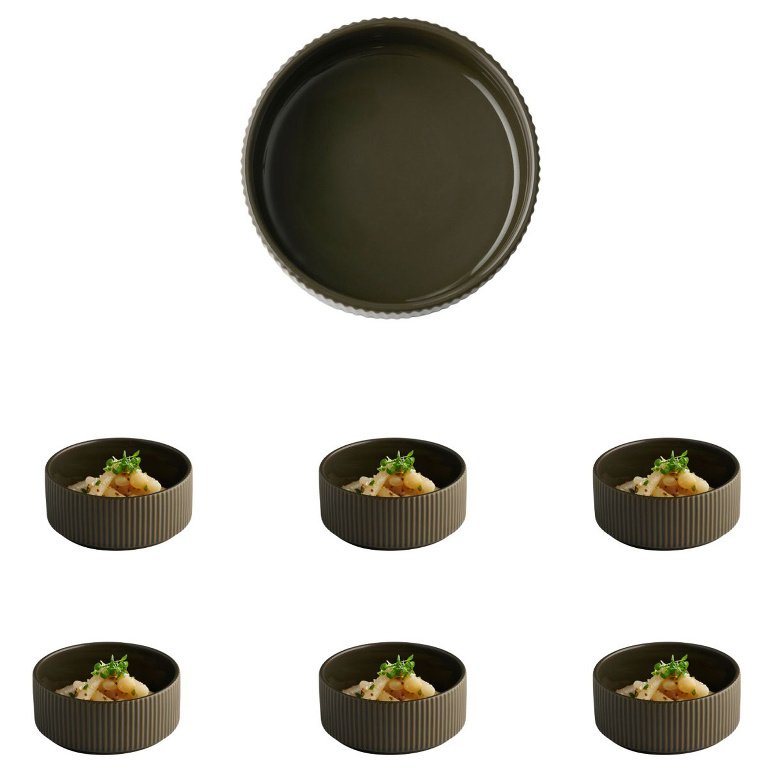 home24 The Grid dip bowl set, 6-delig, bruin, porselein, Diameter: 14 cm, Hoogte: 6 cm
