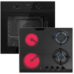 Gasline GB850-FIB Einbau Gasherdset Autark mit Einbaubackofen Gasherd Umluft 69 Liter und Kochfeld Hybrid Kombi Glas Gas Elektro 60cm Erdgas/ Propan