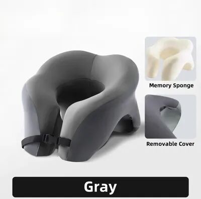 Inspire Daily Merch Ergonomic U shaped Travel Pillow Memory Foam Airplane Neck Pillow For Office Nap grey