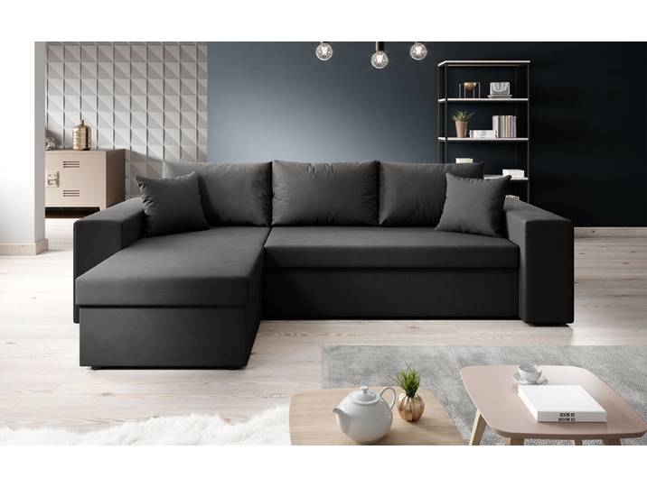 Designer Ecksofa Denver Stoff mit Schlaf- und Klappfunktion - Braun - Links - Stoff - Luxusbetten24