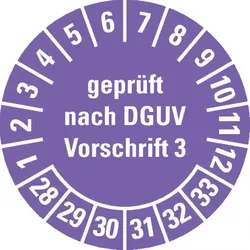 Dreifke® Prüfplakette gepr.n. DGUV Vorschrift 3 28-33, violett, Dokumentenfolie, Ø 20mm, 36 Stk.