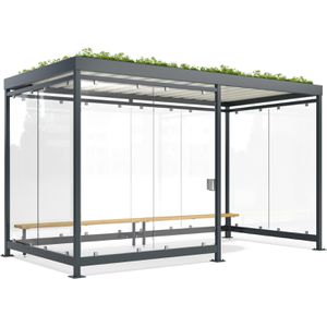 WSM Personenunterstand Professional Köln K4 d/b, anthrazit, 3 Wände + Windfang aus Glas, 420 x 217cm (B/T), für 8 Personen