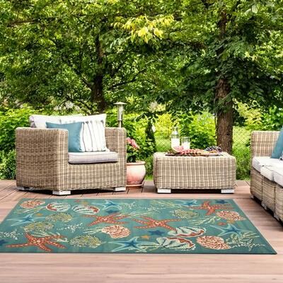 Trans Ocean Import Co Inc "Starfish Song Rectangle Rug Aqua, 3'3"" x 4'11"", Aqua"