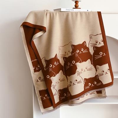 Silver Stone Store Cute Cat Ladies' Jacquard Pashmina Cashmere Scarf, Winter Thick Warm Shawl, Coldproof Windproof Blanket For Warmth brown