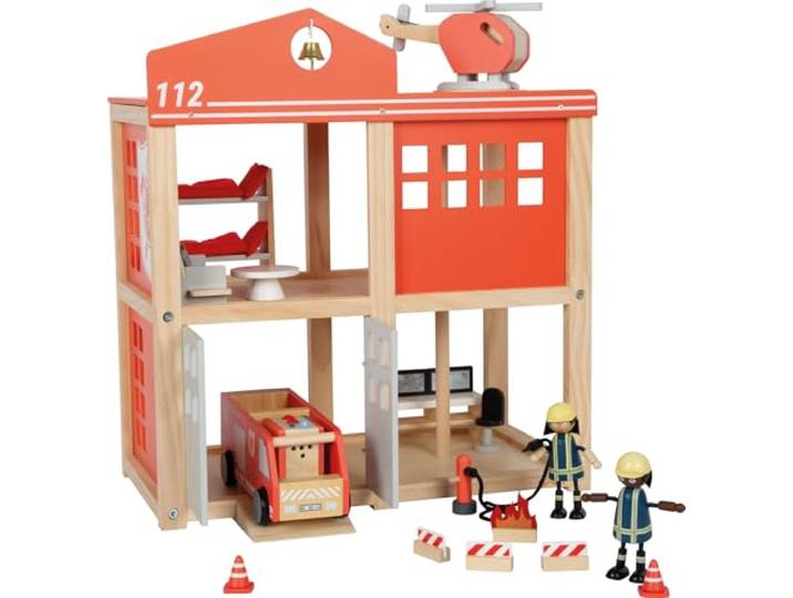 small Foot Große Feuerwache mit Zubehör, detailreiches Holz-Spielset mit Licht & Sound, mit umfangreicher Ausstattung, für Kinder ab 3 Jahren, 12703, 20-TLG