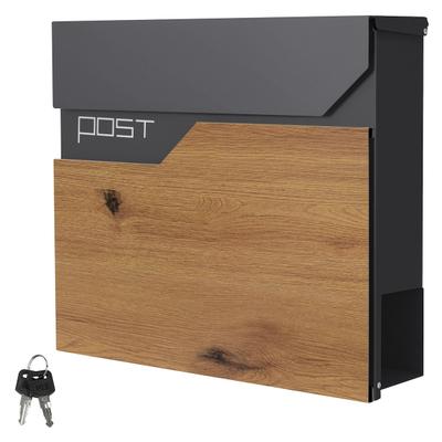 ML-Design Briefkasten Anthrazit-Holzoptik Edelstahl – Design-Wandbriefkasten 37 × 37 cm mit Zeitungsfach, abschließbar mit 2 Schlüsseln, moderner