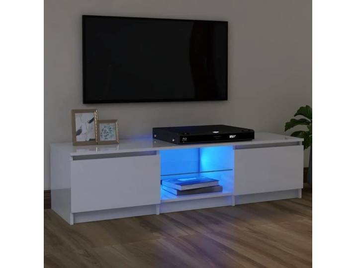 Meuble TV - - Belle Finition - Table Bass de Salon - lumières LED - Blanc