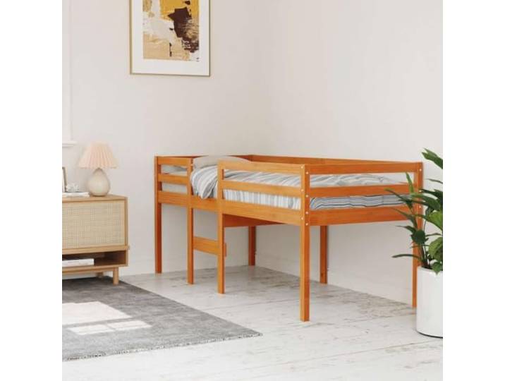 YNGBHFNOP Massives Kiefernholz Platzsparend Hochbett Braun 90x200 cm Hochbett Wachsbraun 90x200 cm Massivholz Kiefer mit Rutsche Leiter Stauraum Jugendzimmer Kindermatratze