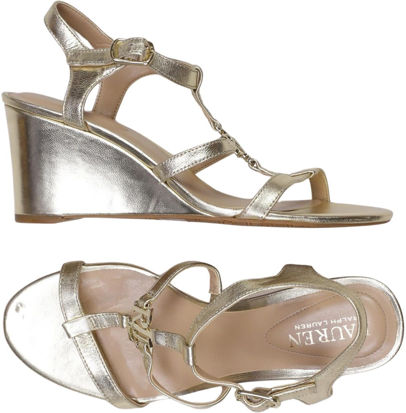 Lauren Ralph Lauren Damen Sandalen, Gold, Gr. EU 37, Leder - Second Hand
