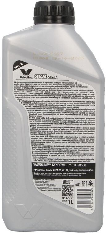Huile moteur VALVOLINE SYNPOWER STL 5W30 1L