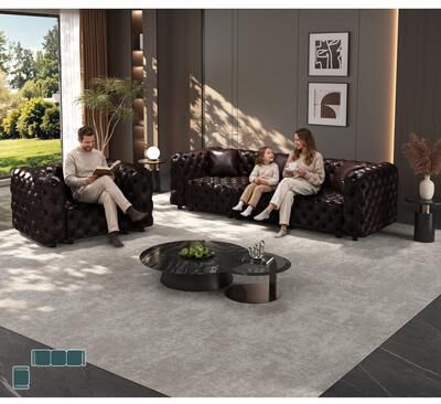 GDFStudio - Faux Leather 3-Seat Modular Sofa Set with Hand Tufted Design & 4 Pillows