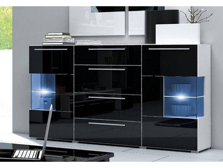 Xlmoebel Sideboard XLMOEBEL schwarzes Sideboard mit Schubladen und Regalfächern (Sideboard, 1 St., Sideboard), Made in Europa