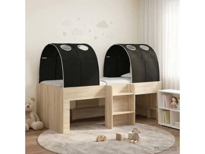 RJPLMFV Bett mit 3 Stck. Sonoma und Schwarz, Holz Lattenrost mit festem Lattenrost, modernes Design, langlebige Struktur, für Schlafzimmer