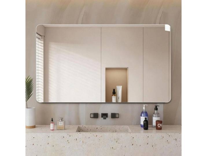 Miroir mural salle de bain cadre argent 60x100cm rectangulaire résistant humidité installation facile