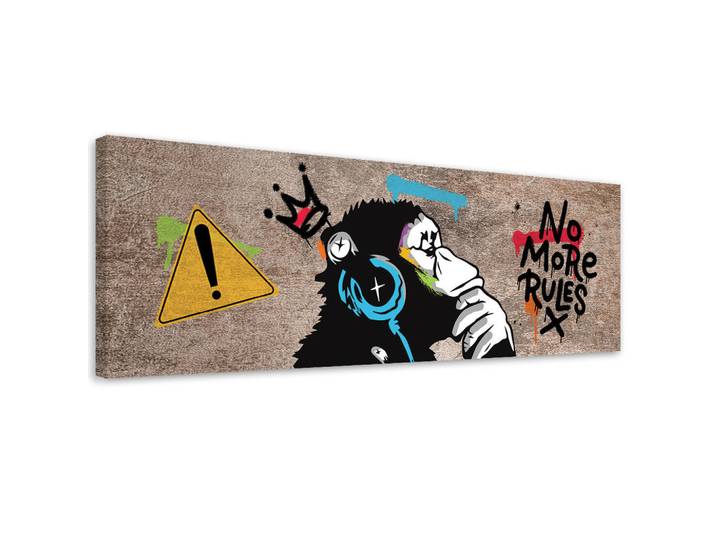 Feeby Wandbild banksy dj affe, Braun, Pop-Art, Rechteckig, 90x30 cm, Bilder & Rahmen, Bilder, Leinwandbilder