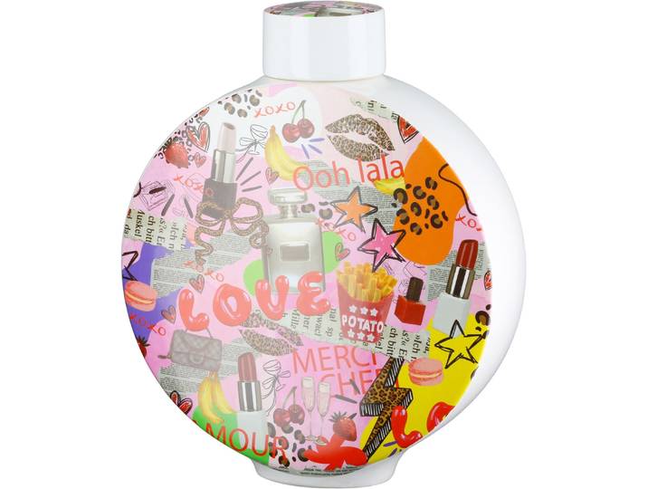 Tischvase GILDE Deckelvase OOH LALA , bunt (mehrfarbig), B:24cm H:29,5cm T:7,5cm, Keramik, Vasen, Tischvase
