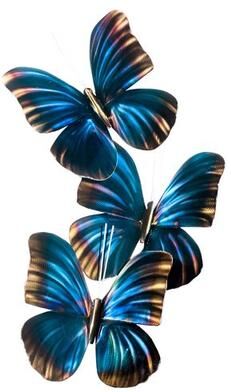 Copper Art Inc. Three Blue Morpho Butterflies Wall Sculpture , Blue