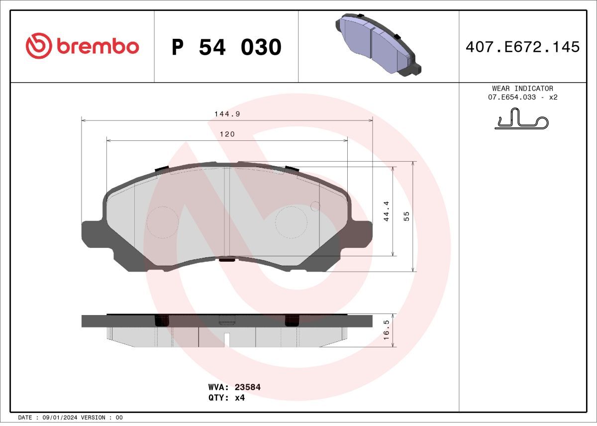 Brembo Set di pastiglie freno Xtra P 54 030X, anteriore