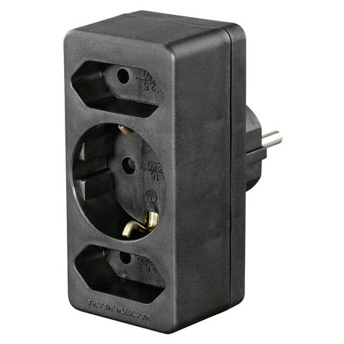 Hama 00223216 Steckdosenadapter 3-fach, 1x Schutzkontakt, 2x Euro, Schwarz