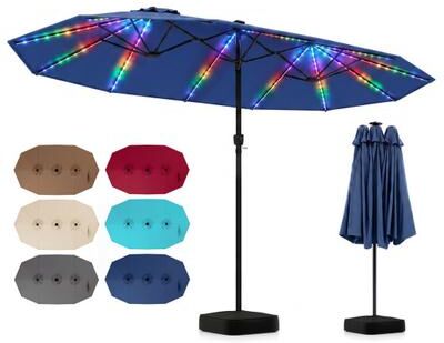 Costway 15.5FT Extra-Large Patio Umbrella with Base 12 Reinforced Ribs-Navy