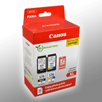 2 Canon Tinten 5437C006 PG-575XL + CL-576XL Doppelpack KCMY + Papier