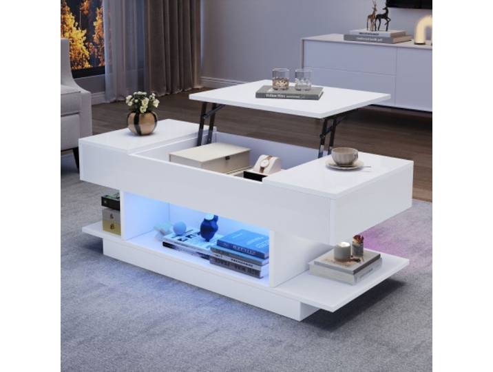 Table basse salon 98×45×40cm relevable plateau relevable Réglable en hauteur avec 2 armoires rabattables