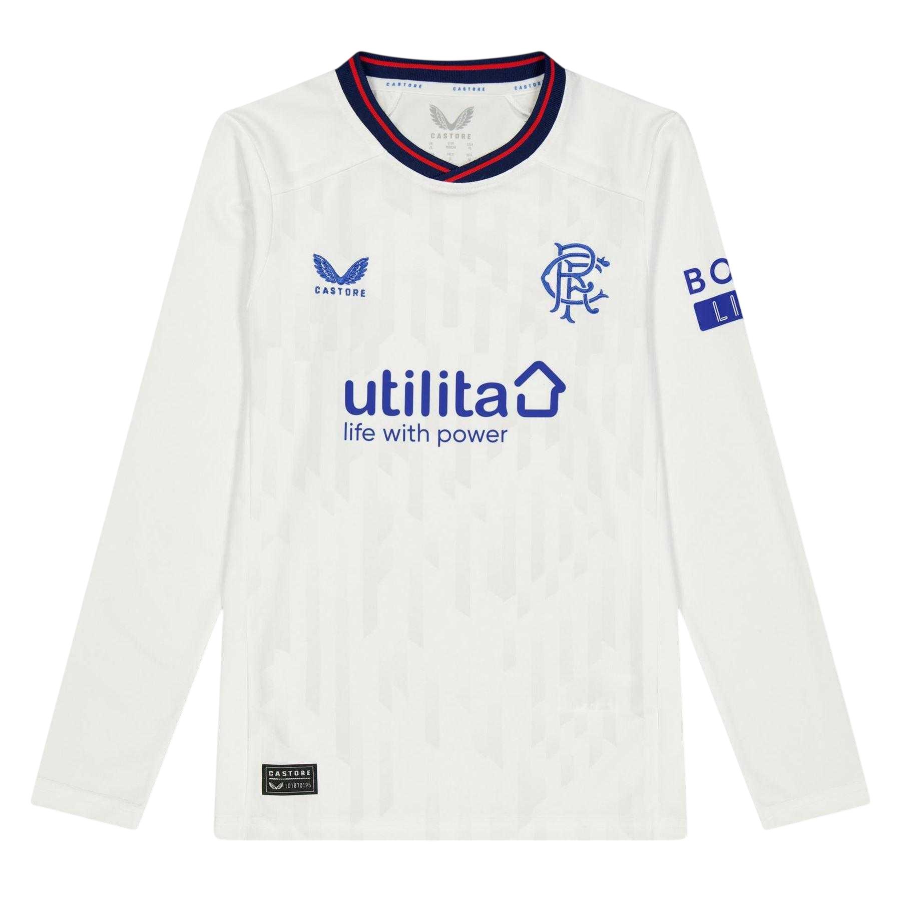 Castore Rangers FC-keepersshirt met lange mouwen voor kinderen (Briljant wit)