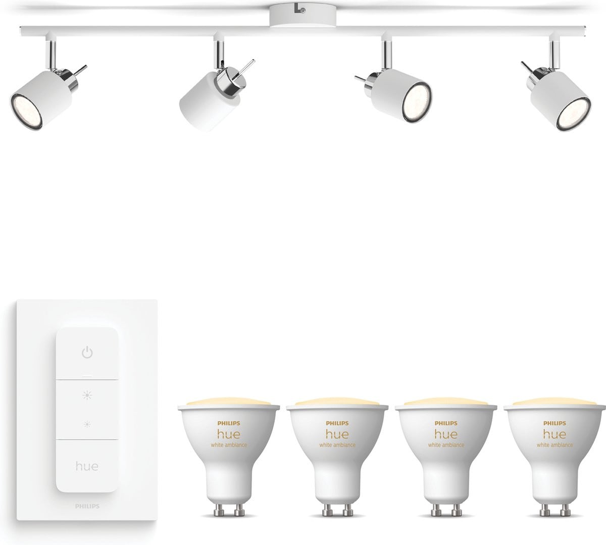 Philips Hue Meranti Opbouwspot Wit - 4 Lichtpunten - Hue White Ambiance - Inclusief Hue Dimmer Switch