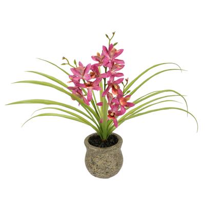 Kunstblume I.GE.A. "Kunstblume Schmetterling Orchidee mit Keramiktopf", rosa (dunkelrosa), B:39cm H:38cm L:11cm, Polyester, Kunstpflanzen, Mit Blätter Luftwurzeln Blume Kunstorchidee Phalaenopsis Kunstpflanze