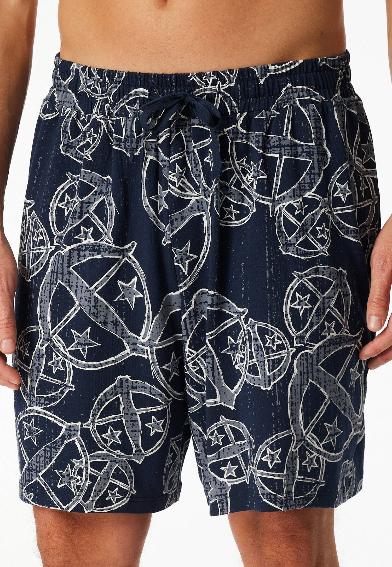Pyjamashorts SCHIESSER "Schiesser 150 Years", Herren, Gr. 50, N-Gr, bunt (multicolor 2), Single Jersey, Obermaterial: 100% Baumwolle, bequem kniefrei, Hosen Pyjamashorts, seitliche Taschen, Allover-Druck, Baumwolle multicolor 2 50, N-Gr
