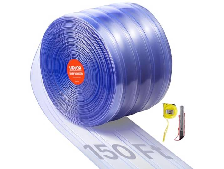 VEVOR Rideau à Lanière PVC\, 4572x20 cm\, Rideau Lamelles Transparent\, Rouleau Bande de Porte en Plastique Nervuré Épaisseur 2 mm pour Portes de Supermarché\, Usine\, Entrepôt\, Centres Commerciaux\, Garage