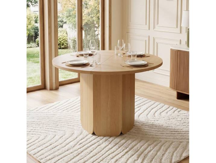 Table Ronde 120 cm Chene MDF Table De Repas Scandinave FloraGrace Pour Salle A Manger Facile A Assembler 120x120x75cm