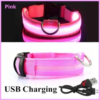 Uplift Essentials LED Glowing Dog Collar Adjustable Night Safety Luminous Collar pink s