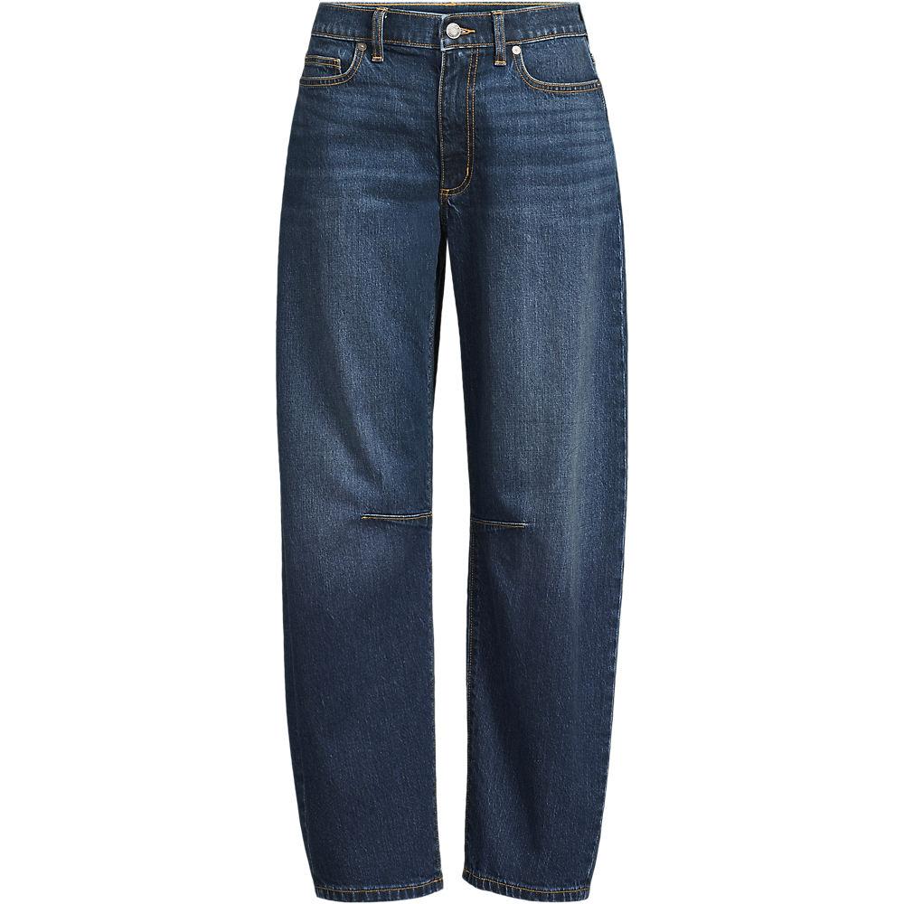 Soft Denim Relaxte Barrel-Jeans Mid Waist in Plus-Größe, Damen, size: plus, Blau, by Lands' End