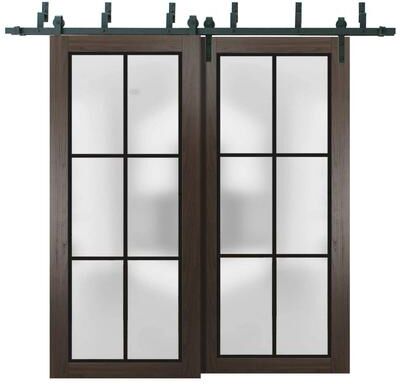 SARTODOORS Planum 2122 Chocolate Ash Wood Barn Bypass Doors with Frosted Glass