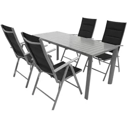 Garnitur BAGO 5-teilig, Alu silbergrau + Kunstgewebe schwarz