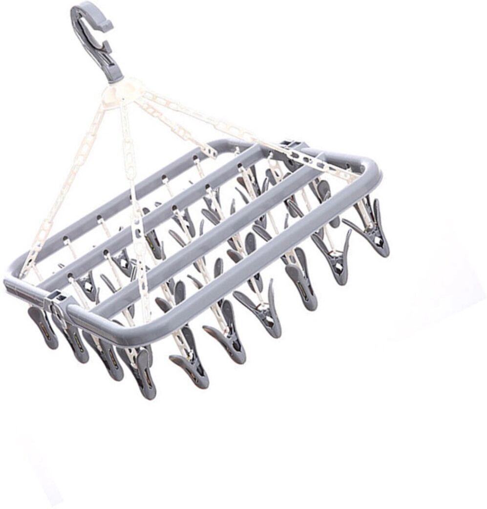 INF 32-Clip Faltbarer Wäschebügel – windgeschützt, ABS-Kunststoff, mit Haken, platzsparend und tragbar, 275g Grau