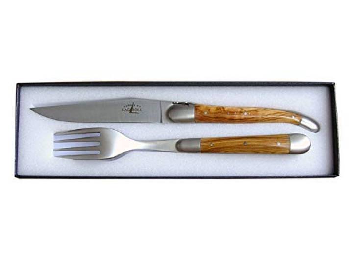 Forge de Laguiole Besteck (Messer -Essgabel) 2 Mitres - Olivenholz - Finish Matt