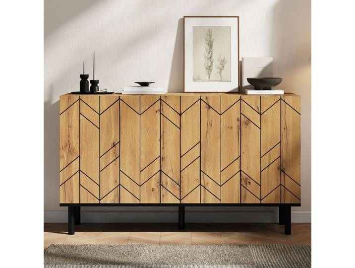 Piaenon Buffet 120x35x70 cm couleur bois naturel 3 portes 6 compartiments de rangement convient pour le salon