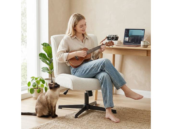 HOMCOM Fauteuil Pivotant Velours Hauteur Réglable Salon Blanc Crème