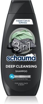 Schwarzkopf Schauma MEN champô com ingredientes ativos de carvão para rosto, corpo e cabelo 400 ml. Schauma MEN