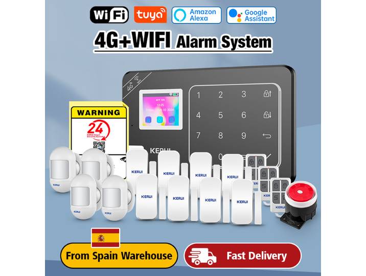 KERUI noir alarme maison 4G/WiFi système d'alarme Kits Protection de sécurité pour maison Tuya Smart App télécommande alarme antivol W184