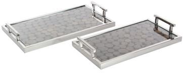 Studio 350 Wood Metal Glass Tray Set of 2, 18 inches, 19 inches wide