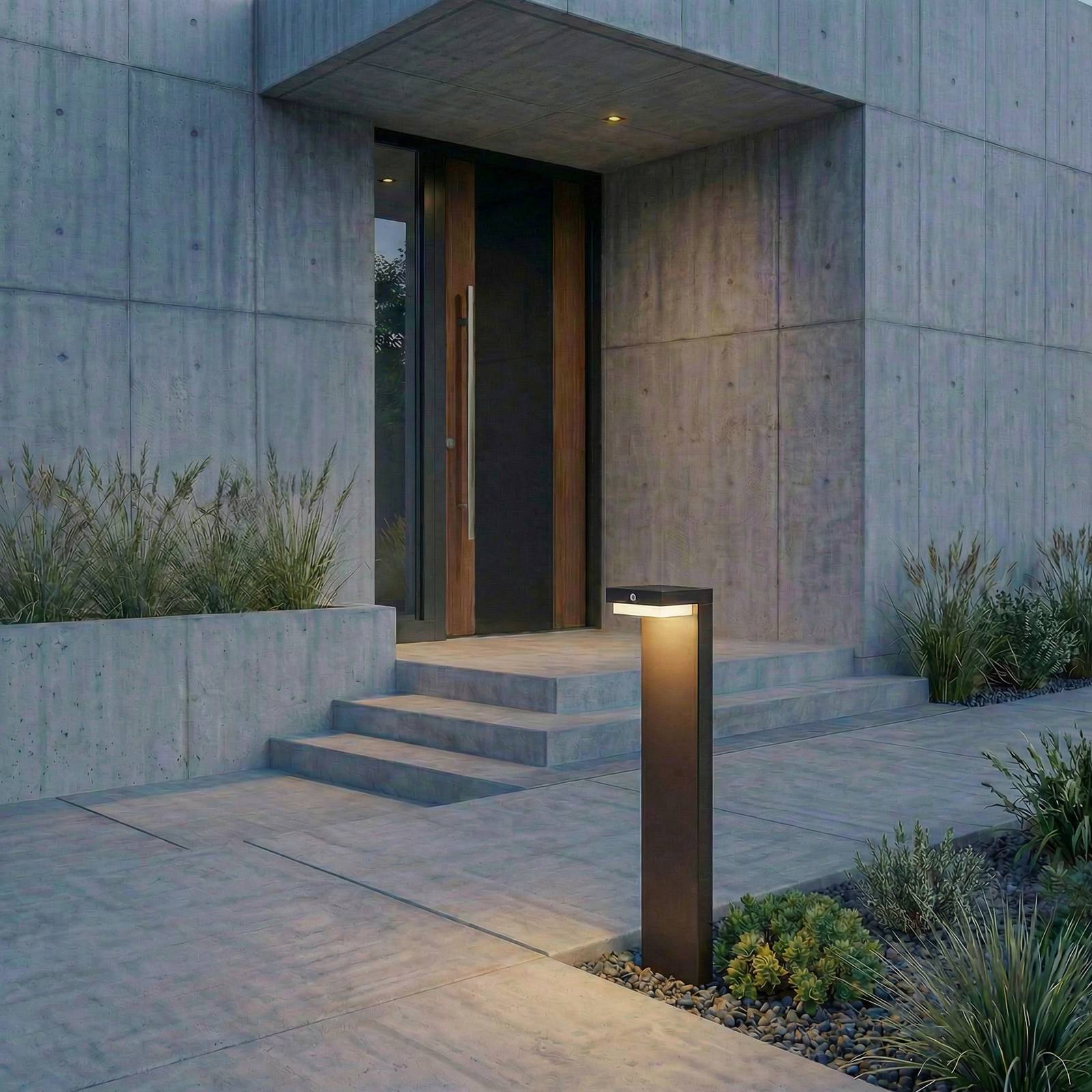 Lindby Eleazar LED pedestal light, black, aluminium, sensor Lindby, dimmable, Black, Aluminium, Modern, outdoor solar lights