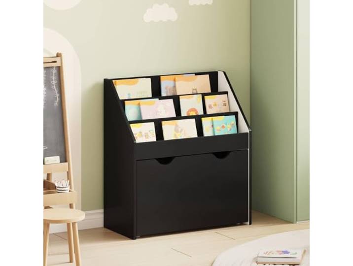 HGPOTUY Regal Schwarz 60 x 29,5 x 69 cm aus Holzwerkstoff Freistehend, stabile Konstruktion, pflegeleichte Oberfläche, vielseitig einsetzbar, einfacher Aufbau