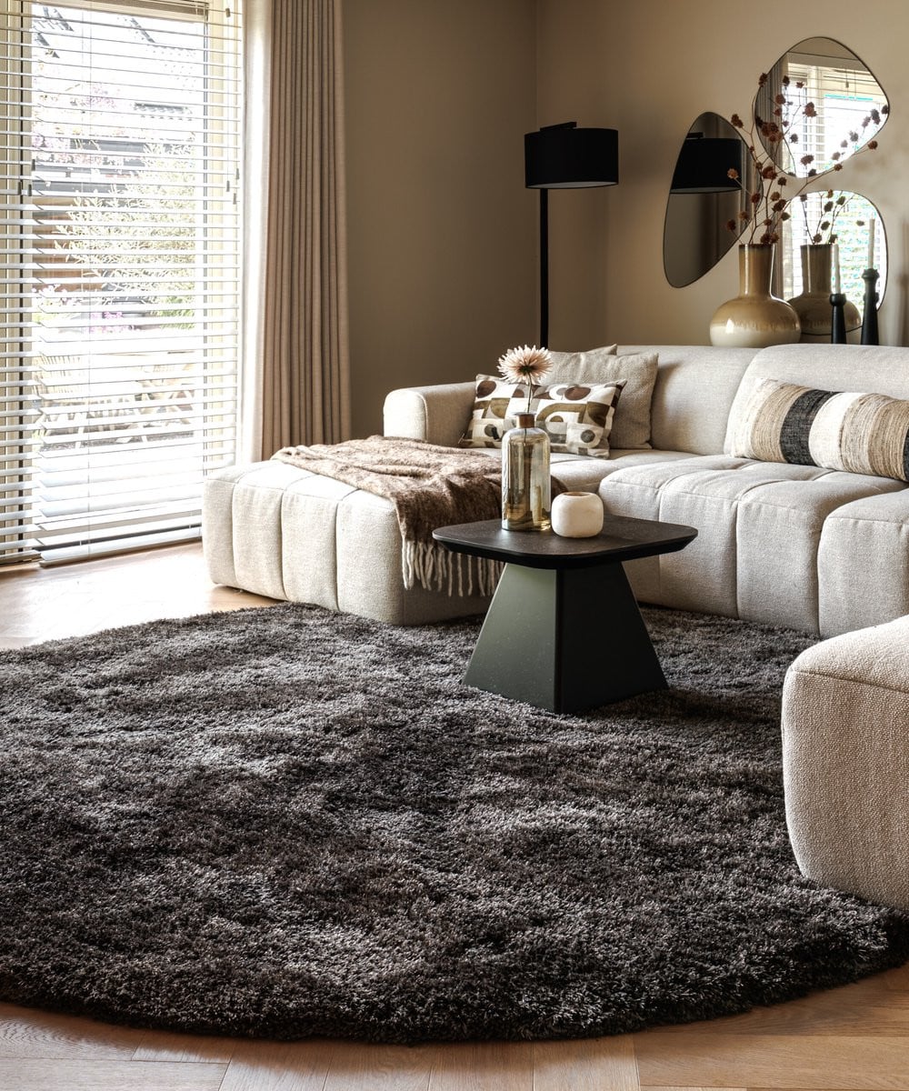 Tapeso Shaggy vloerkleed rond - Meadow antraciet