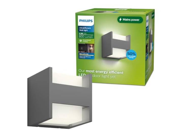 Philips Arbour Ultra Efficient buitenwandlamp, schijnt in twee richtingen, 3.8W, 2700K, antraciet, IP44 weerbestendig
